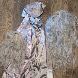 Silver Wizard Costume with Beard and Hat